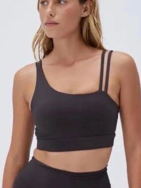 Adanola Charcoal Asymmetric Double-Strap Sports Bralette